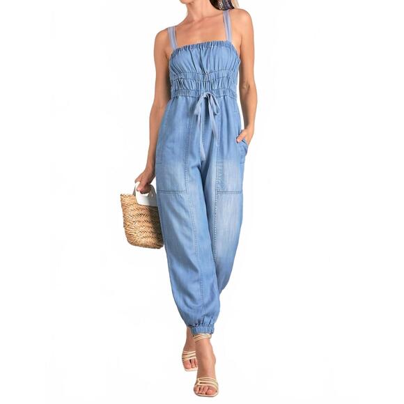 ELAN Pants - NEW ELAN denim tie waist jumpsuit in blue